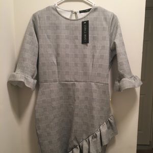 Black and White Frill Hem Checked Print Dress